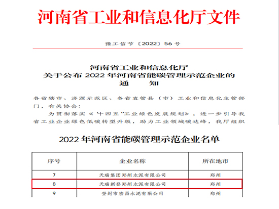 喜訊：公司獲得“2022年河南省能碳管理示范企業(yè)”榮譽(yù)稱號(hào)